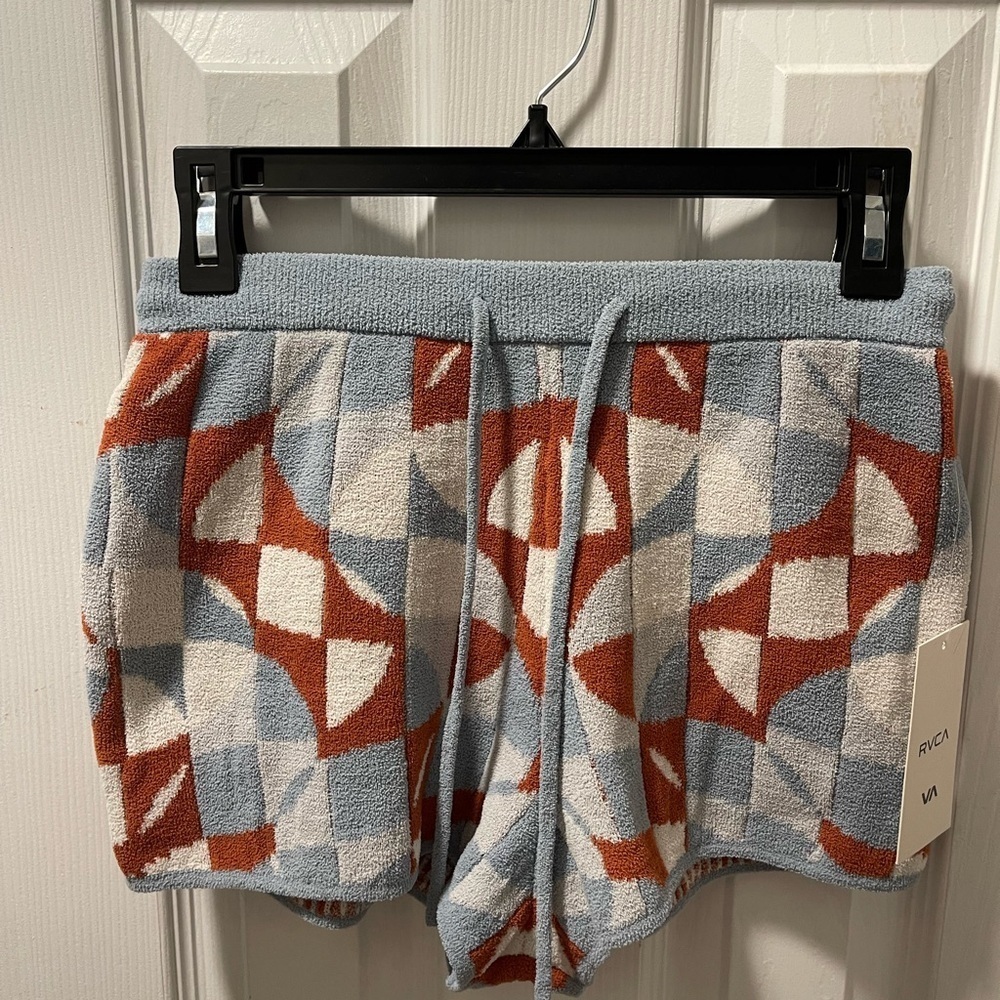 RVCA Women's Geometric Patterned Shorts - Blue and Brown
